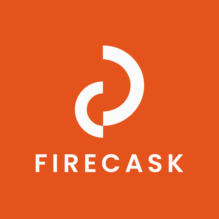 Firecask logo square High res white on orange 768x768